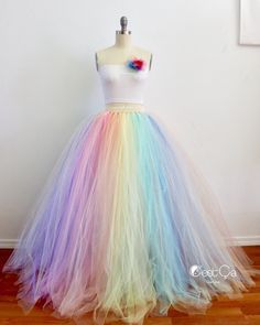 Pastel Rainbow Maxi Tulle Skirt – C'est Ça New York Rainbow Gown, Parade Costumes, Maxi Tulle Skirt, Skirt Puffy, Diy Tulle Skirt, Rainbow Wedding Dress, Diy Tulle, Tule Rok, Gonna In Tulle