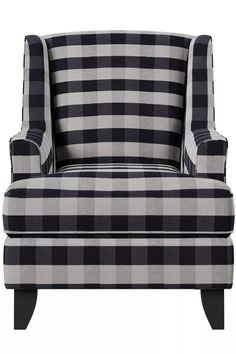 a black and white plaid chair on a white background