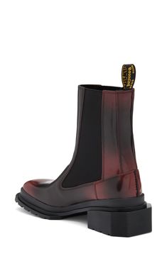 This taller version of the Chelsea boot built from lightweight leather with a satin-sheen finish is sure to be a perennial favorite. It is set on a grooved sole with deep cleats and a blocky heel that gives you sturdy comfort all day long. Elastic gore insets Leather and textile upper/synthetic lining and sole Imported Fall Boots With Red Sole In Calf Leather, Fall Calf Leather Boots With Red Sole, Red Leather Chelsea Boots For Fall, Red Leather Boots With Lug Sole, Red Calf Leather Boots For Fall, Designer Red Boots For Fall, Chelsea Boot Women, Black Cherry, Chelsea Boot