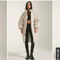 Nwot Oversized Fit Will Fit Up To A Medium I Think Oversized White Winter Outerwear, Oversized Winter White Puffer Jacket, Oversized Beige Puffer Jacket For Winter, Oversized Beige Hooded Puffer Jacket, Beige Oversized Hooded Puffer Jacket, Oversized Winter White Puffer Jacket For Winter, Oversized Winter White Puffer Outerwear, Oversized White Puffer Outerwear, Oversized Beige Puffer Jacket With Long Sleeves