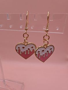 Clips On's Available by request Valentine's Day Gift Kawaii Heart Earrings, Sweet Dangle Heart Earrings For Gifts, Cute Heart Print Jewelry, Handmade Sweet Heart Earrings, Sweet Heart Earrings For Valentine's Day, Sweet Heart-shaped Earrings For Valentine's Day, Kawaii Heart Earrings As A Gift, Kawaii Heart-shaped Earrings For Valentine's Day, White Heart-shaped Kawaii Jewelry