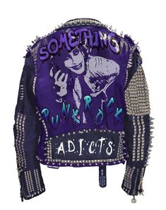 Gothic Rivets Metal Studs, The Adicts Spiked Studded Leather Jacket, Steampunk Spiked Aus Rotten Patches Men's Leather Biker Fashion Jacket Purple Color With Dark Shade Sleeves Pin Badges with High-Quality Studs. Each securely added by hand Cropped, Vintage-inspired / Moto / Fit Patches Jacket Spiked Studs Steampunk Gothic 0.9 to 1.0 MM Cowhide Leather used Aus Rotten, The Adicts, Frankenstein, Downstroy, And Deadly Mosh Patches provide the appearance of luxury and elegance through fashion Handmade Jacket Jacket has All sizes Available We Offer Customized Size, design, or Changes In Color Make sure to Look at the size chart below before selecting your size. If the Customer Wish we can write their name or logo on the Jacket Mens Biker Style, Punk Leather Jacket, Steampunk Jacket, Gothic Jackets, Gender Fluid Fashion, Motorbike Jackets, Personalized Jacket, Band Outfits, Studded Leather Jacket