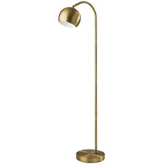 a gold floor lamp with a white light on it