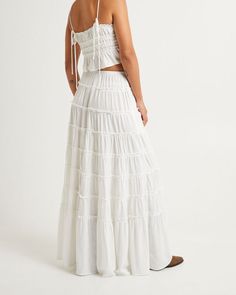 Cute Cropped Shirts, Maxi Skirt White, Staple Dress, Shorts Swimwear, Destination Dress, Gingham Pants, Denim Short Dresses, Tiered Maxi Skirt, Stylish Skirts