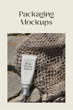 Cosmetic tube mockup flatlay on a rocky beach setting together with a net bag Skincare Brand Packaging, Sunscreen Packaging, Shop Packaging, Aesthetic Branding, Photo Mockup, Cosmetics Mockup, Web Design Studio, Skincare Product