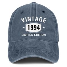 PRICES MAY VARY. Material: Vintage 1994 hat is made of distressed denim. There are 6 eyelets, This will allow better air circulation. The eyelets are protected by perfect stitching around the holes. Like a standard baseball cap this one also has a button on top. The closure provided is adjustable by a metal buckle. This is connected to the sweatband which is cloth and not elastic. Design: The 1994 cap is also a nice large size with a sliding adjustment apparatus sewed so that the surplus tail of 60th Birthday Gifts For Men, 65th Birthday Gifts, 50th Birthday Gifts For Men, 75th Birthday Gifts, Birthday Gifts For Men, 90th Birthday Gifts, Women Hats, 80th Birthday Gifts, 70th Birthday Gifts