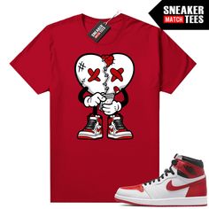 "Heritage 1s Jordan matching shirt by Sneaker Match Tees brand. Official Sneaker Match Tees shirt designed to match the Jordan 1 \"Heritage\" retro sneakers. *Sneakers are for matching purposes only, NOT included in the sale* True to size Men's shirt 100% Soft Cotton Regular Fit" Red Graphic Print Sneakers For Streetwear, Red Heart Graphic T-shirt For Streetwear, Sneaker Match Tees, Retro 1, Retro Sneakers, Tee Shirt Designs, Star Shirt, Matching Shirts, Quality T Shirts