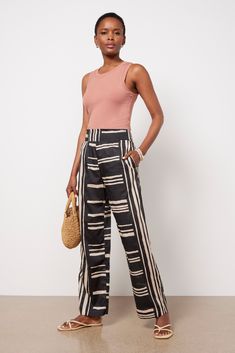 A flowy wide leg adds effortless style to these striped pants by Rails, crafted in lightweight cotton fabric with side pockets and a smocked elastic waist. Wear them from beach day to dinner date with a tank and sandals. Chic Striped Wide Leg Pants For Loungewear, Striped Wide Leg Pants With Elastic Waistband For Vacation, Vacation Striped Wide Leg Pants With Elastic Waistband, Beach Striped Pants With Elastic Waistband, Striped Beach Pants With Elastic Waistband, Casual Striped Wide Leg Pants For Vacation, Chic Striped Wide Leg Pants For Vacation, Chic Wide Leg Pants With Vertical Stripes For Summer, Striped Pants With Elastic Waistband For Vacation