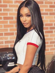 24" Straight Long Wigs For African American Women The Same As The Hairstyle In The Picture - Human Hair Wigs For Black Women African American Wigs, Pinterest Hair, Long Black Hair, Long Straight Hair, Brazilian Human Hair