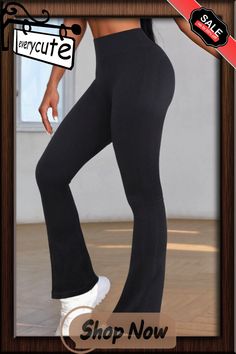 Black High Waist Tummy Control Flared Sports Pants High Stretch Solid Pants For Training, High-stretch Training Pants With Wide Waistband, Solid High Stretch Pants For Training, Solid High Stretch Training Pants, High Stretch Solid Yoga Pants For Jogging, High Stretch Solid Color Training Pants, High Stretch Training Pants In Solid Color, High Waist Solid Yoga Pants For Training, Solid Color High Waist Yoga Pants For Training