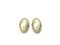 Large size of pearl and gold tone earrings. Vintage Gold Earrings With Pearl Charm, Gold Pearl Charm Clip-on Earrings, Gold Clip-on Pearl Earrings, Gold Clip-on Pearl Earrings With Pearl Charm, Gold Clip-on Earrings With Pearl Charm, Formal Gold Pearl Embellished Earrings, Gold Pearl Clip-on Earrings For Evening, Vintage Gold Pearl Earrings, Vintage Monet