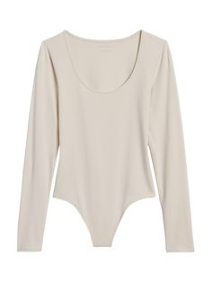 Scoop-Neck Thong Bodysuit | Banana Republic Seamless Second-skin Bodysuit For Loungewear, Smoothing Bodysuit With Minimal Stretch For Loungewear, Basic Seamless Bodysuit For Spring, Basic Loungewear Bodysuit, Basic Bodysuit For Loungewear, Summer Bodysuit With Thumbholes, Casual Everyday Bodysuit With Scoop Neck, Stretch Scoop Neck Bodysuit For Everyday, Everyday Stretch Bodysuit With Scoop Neck