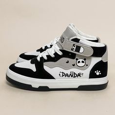 Panda Letter Print High Top Sneakers Kawaii Panda, Cartoon Panda, Panda Love, Cute Panda, High Top Shoes, Skate Shoes, Shoe Game, Sneakers Black, Air Max Sneakers