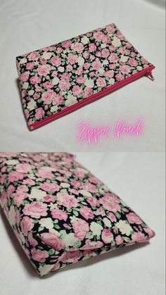 two different images of the same flowered case for an electronic device, one with pink flowers on it