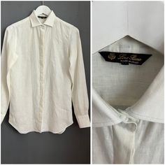 Hello, There! I'm Ira and I'm glad to meet you 🤗 Vintage Loro Piana all linen blouse. Brand: Loro Piana. Made in Italy Composition: 100% linen Condition: great preloved condition, no flaws Size: M Shoulders: 39 cm / 15.4 inches Armpit to armpit: 47 cm / 18.5 inches Length: 74 cm / 29.1 inches Sleeve: 62 cm / 24.4 inches  Comes from a pet and smoke free place. SHIPPING I will ship by "UkrPost" Registered Airmail. The items are shipped 1-2 business days after receiving the payment. Delivery usually takes : USA or Canada and other countries: 14-21 business days (in some cases up to 4 weeks) Europe: 7-14 business days (in some cases can take up to 3 weeks) Classic Top With Button Closure And Spread Collar, Slim Fit Tops With Buttons And Spread Collar, Classic Linen Slim Fit Tops, Classic Slim Fit Linen Top, Classic Slim Fit Top With Button Closure, Fitted Linen Tops With Buttons, Slim Fit Linen Top With Spread Collar, Slim Fit Blouse With Spread Collar And Buttons, Slim Fit Linen Button-up Tops