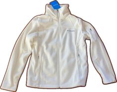 White Long Sleeve Sports Fleece Jacket, White Fleece Jacket For Sports In Winter, White Fleece Jacket For Winter Sports, White Fleece Sports Jacket For Winter, White Long Sleeve Fleece Jacket For Sports, White Fleece Sports Jacket For Fall, White Fleece Jacket For Fall Sports, White Fitted Outerwear For Outdoor Activities, White Hooded Fleece Jacket With Pockets