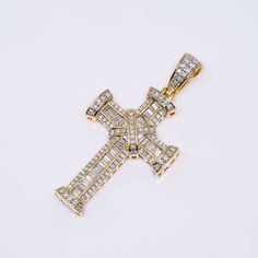 14K Gold Cross Pendant Charm with CT Diamond Stones Luxury Cross-shaped Diamond Jewelry, Luxury White Gold Cross Necklace, Luxury Cross Necklace With Diamond Accents, Diamond Crucifix Cross Necklace In Yellow Gold, Iced Out Diamond Cross Pendant Jewelry, Iced Out Diamond Cross Jewelry, Luxury Cross Pendant Necklace With Diamond Accents, Luxury Diamond Cross Jewelry, Luxury Pendant Cross Necklace With Diamond Accents