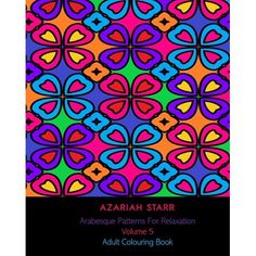 the cover of an adult coloring book, featuring colorful abstract designs on black and blue