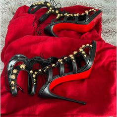 Bad Ass Shoes. Beautiful Condition, Worn Only Twice For A Short Period, Size 39 Louboutin High Heels, Louboutin Shoes, Heel Sandals, Gold Studs, Christian Louboutin Shoes, High Heel Sandals, Shoes Women Heels, High Heel, Christian Louboutin