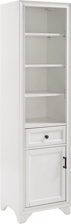 a white bookcase with two drawers and one drawer on the bottom, in front of a