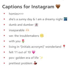 an instagram page with captions for instagrams and other things on it