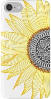 a drawing of a yellow sunflower with black and white details on it's petals