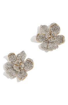 BaubleBar Pavé Crystal Flower Stud Earrings | Nordstrom Gold Medallion Necklace, Statement Stud Earrings, Gold Snake Chain, 18k Gold Earrings, Gold Bead Bracelets, Flower Stud Earrings, Flower Stud, Flower Earrings Studs, Crystal Flower