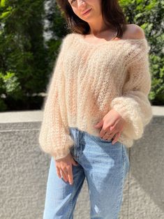 Light Beige Mohair Sweater, Bridal Pullover, Sexy Summer Sweater, Casual Sweater, Deep V Neck Sweater, Handknit Sweater, Luxury Sweater - Etsy Ukraine Deep V Neck Sweater, Luxury Sweater, Soft Sweaters, Summer Sweater, The Way I Feel, Casual Sweater, Hand Knitted Sweaters, Mohair Sweater, Pullover Sweater Women