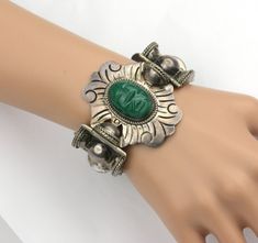 Vintage Bracelet - Vintage Old Mexican Pawn Sterling Silver Bracelet Retro Green Bracelet Jewelry, Green Art Deco Bracelet, Beaded Ring, American Southwest, Vintage Bracelet, Southwest Style, Bracelet Vintage, Beaded Rings, Sterling Silver Bracelet