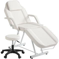 The backrest and footrest are both adjustable to provide various comfortable seating and lying postures. With the backrest going up 80° and the footrest down 85°, the Paddie massage bed could be converted to a massage table to guarantee its multi-function and optimal convenience for estheticians. Detachable headrest with face hole and removable armrests facilitates free massage postures conversion. Inbox Zero Upholstery Color: Kenderick White Faux Leather, Leg Color: White | Inbox Zero Kenderick Tattoo Table, Salon Tattoo, Tattoo Chair, Lash Bed, Massage Equipment, Massage Bed, Massage Table, Round Stool, Inbox Zero