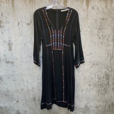 Ellison Boho Midi Dress Embroidered From Roolee Medium. Never Worn. Black Folk Style Summer Dress, Black Folk Embroidered Summer Dress, Black Rayon Dress For Fall, Black Rayon Dresses For Fall, Black Folk Dress For Spring, Black Bohemian Long Sleeve Midi Dress, Black Embroidered Bohemian Dress, Black Long Sleeve Bohemian Midi Dress, Black Long Sleeve Dress For Festival