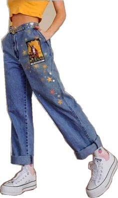 Printed Denim Pants, Aesthetic Clothing Stores, Indie Grunge, 90s Aesthetic, Printed Denim, Aesthetic Vintage, Soft Girl, Vintage Aesthetic, Denim Pants