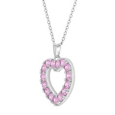 Looking for a special gift for your little princess? This gorgeous open heart pendant sparkles brightly with multiple pretty pink cubic zirconias. Crafted entirely of 925 sterling silver which is suitable for those with sensitive skin. This necklace rests on a beautiful matching link chain and comes neatly packaged in its own little gift box! Age Group: Lovely for Young Girls and Pre-Teens; Safe for Sensitive Skin Material: 925 Sterling Silver Heart Size: 17mm x 18mm Open heart, prong set (pink) Pink Heart Cut Birthstone Necklace, Pink Birthstone Heart Pendant Necklace, Pink Cubic Zirconia Jewelry For Mother's Day, Pink Heart-shaped Birthstone Jewelry, Mother's Day Pink Cubic Zirconia Jewelry, Valentine's Day Pink Sterling Silver Heart Necklace, Pink Heart Pendant Necklace With Birthstone, Pink Heart-shaped Jewelry With Sparkling Stones, Pink Sterling Silver Birthstone Necklace