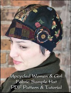 Fabric samples are simply gorgeous.. the patterns, and colors, and textures, oh my!! I am excited to share with you this PDF sewing pattern & tutorial Textile Creation, Different Hat Styles, Sewing Hats, Head Coverings, Hat Patterns To Sew, Upcycled Fabric, Sewing Fabrics, Sewing Design, Pattern Tutorial