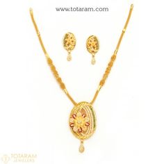 22K Gold Necklace & Earring Set With Cz & Color Stones - 235-GS2977 - Buy this Latest Indian Gold Jewelry Design in 27.950 Grams for a low price of  $1,484.40 Traditional Oval Pendant Jewelry For Formal Occasions, Multicolor Pendant Jewelry Sets, Round Pendant Jewelry For Festivals, Elegant Multicolor Oval Pendant Jewelry, Elegant Yellow Jewelry For Festive Occasions, Elegant Yellow Jewelry For Festivities, Elegant Yellow Festive Jewelry, Traditional Oval Pendant For Jewelry Making, Festivals Necklace With Detachable Pendant