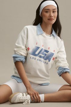 Cotton Pullover styling Machine wash USA | 1984 Los Angeles Sweatshirt by Original Retro Brand in White, Women's, Size: XS, Cotton at Anthropologie Spring Holiday Outfit, Los Angeles Sweatshirt, 90s Sweatshirt, Athletic Sweatshirts, Retro Sport, Retro Brand, Cotton Pullover, Vintage Branding, Tees For Women