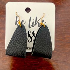 Black Hand Made Lightweight Elegant Black Leather Earrings, Black Leather Earrings As A Gift, Trendy Black Everyday Earrings, Chic Black Jewelry For Everyday Use, Chic Black Everyday Jewelry, Black Leather Everyday Jewelry, Casual Black Jewelry For Everyday Use, Casual Black Everyday Jewelry, Adjustable Black Faux Leather Earrings