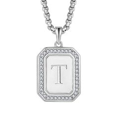 PRICES MAY VARY. Raymard Designs - Mens Womens initials pendant necklace with sparkle 3A cross cubic zirconia，personalize letter necklace design for men. High Quality Materials - Made of 925 sterling silver, 18k white gold plated, long time color retention, lead and nickel free, hypoallergenic. Necklace Size - Initial dog tag pendant high 0.79" (20mm), width 0.62" (15.8mm), weight 5.5 grams,set with 40 pieces 1.25mm round-brilliant-cut 3A cubic zirconia, chain length 24" (600mm). Perfect Gift - Silver Rectangular Initial Necklace, Silver Engraved Square Pendant Initial Necklace, Silver Engraved Initial Necklace With Square Pendant, Silver Engraved Initial Rectangular Necklace, Personalized Silver Initial Necklace With Square Pendant, Silver Tarnish Resistant Initial Pendant Necklace, Silver Tarnish-resistant Initial Pendant Necklace, Silver Tarnish Resistant Pendant Initial Necklace, Silver Tarnish-resistant Pendant Initial Necklace