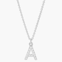 Make an impression with this sparkling Blaire Diamond Initial Pendant. This dainty diamond charm necklace is perfect for adding a personalized touch to any outfit, whether you're treating yo'self or surprising someone special. Available in sterling silver or 14k gold vermeil 16" cable chain Initial size: 3/8" tall, width varies Spring-ring clasp 1mm diamonds This is an uppercase only font, lowercase letters entered will be produced as uppercase This item is FINAL SALE SKU: BYND0005 Classic Sterling Silver Initial Necklace With Diamond Accents, Sterling Silver Necklace With Delicate Initial Pendant, Sterling Silver Necklace With Initial Pendant And Delicate Chain, Everyday Personalized Diamond Necklaces, Personalized Diamond Necklace For Everyday, Everyday Personalized Diamond Necklace, Silver Dainty Diamond Initial Pendant Necklace, Personalized Diamond Pendant Charm Necklace, Everyday Diamond Initials Necklace