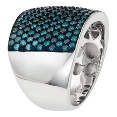 Covered from end-to-end with beautiful blue diamonds, this sterling silver ring adds a modern touch to any outfit. Covered from end-to-end with beautiful blue diamonds, this sterling silver ring adds a modern touch to any outfit.Click on this JEWELRY & WATCHES GUIDE to learn about fit, styles, materials and more! Metal: sterling silver Plating: rhodium Width: 1.06 mm Finish: polishedDIAMOND DETAILS Total weight: 2 ct. Color: blue Shape: round Setting: pave Gemstones may have been treated to enha Blue Diamond Ring, Blue Diamonds, 2 Carat, Blue Diamond, Beautiful Blue, Sterling Silver Ring, Silver Ring, Sterling Silver Rings, Diamond Ring