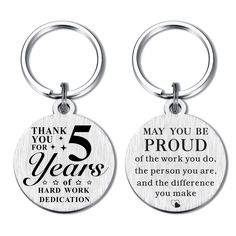 PRICES MAY VARY. 5 Year Work Anniversary Gifts for Employee, Perfect gift for an employee who has worked for you for 5 years 5th Work Anniversary Gifts, happy 5th work anniversary decorations, 5 year employee anniversary gifts, 5 yr work anniversary, 5 year employee appreciation gifts Double Sides Engraved, Front side engraved "thank you for 5 years of hard work dedication ". Back side engraved "may you be proud of the work you do,the person you are, and the difference you make" Laser Engraved K 5 Year Work Anniversary, 1 Year Work Anniversary, Work Anniversary Gifts, Work Anniversary, Employee Appreciation Gifts, Unique Keychains, Engraved Keychain, Anniversary Decorations, Employee Appreciation