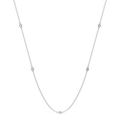 With a timeless design, this station necklace crafted in 14k gold radiates brilliance from every angle. Featuring an 18 inch cable chain adorned with five evenly spaced bezel-set moissanite stones, it adds a subtle sparkle to your everyday ensemble. Titanium Rings For Men, Necklace Craft, Metal Shop, Station Necklace, Diamond Shop, Shop Engagement Rings, Men's Rings, Wedding Rings For Women, Solitaire Engagement Ring