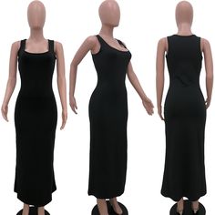 Sexy Sleeveless U-neck Solid-color Mid-waist Dress U Neck, Waist Dress, 1 Million, Solid Color, Color