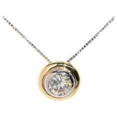 Vintage Circa 1990s Diamond Slider Pendant and Chain 18 Carat Yellow and White Gold Gold For Sale, Elegant Pendant, Vintage Jewellery, Round Brilliant Cut Diamond, Free Jewelry, Round Brilliant, Diamond White, Sliders, Environmentally Friendly