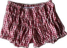 Summer Plaid Bottoms With Ruffles, Red Ruffled Shorts, Plaid Pajama Shorts With Elastic Waistband, Fitted Gingham Bottoms With Ruffles, Casual Gingham Shorts With Ruffles, Gingham Pajama Shorts With Elastic Waistband, Fitted Plaid Casual Shorts, Fitted Casual Plaid Shorts, Casual Short Bloomers For Loungewear