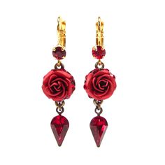 Wonderful elegant rose earrings red rose with rhinestones siam gilded rose handmade gold red valentine handmade in cologne Germany The earrings shown are handmade in our Cologne studio. The gold-colored frame is made of tombac (a copper alloy), antique gold-plated. The brisur is made of 925 sterling silver, real gold-plated with a Swarovski crystal in siam red. The rose used is handcrafted from aluminum and anodized in Germany The rose is lined with Swarovski crystals in siam red Rose size: abou Rose-colored Flower Earrings For Valentine's Day, Rose Flower Earrings For Wedding On Valentine's Day, Red Dangle Flower Earrings For Valentine's Day, Rose Flower Earrings For Valentine's Day Wedding, Red Elegant Flower Earrings For Valentine's Day, Rose Red Roses Jewelry For Valentine's Day, Rose Red Rose Design Flower Earrings For Wedding, Elegant Red Flower Earrings For Valentine's Day, Rose Design Flower Earrings For Wedding On Valentine's Day