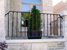 a balcony with a potted plant on it