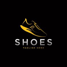 shoes logo design on black background with gold and silver color scheme for shoe shop or fashion store