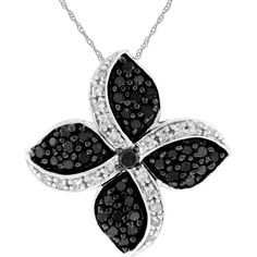 Royal 14K White Gold Flower Pendant with Diamond and Black Diamond Accents Blossoming Flower, Black Diamond Pendant, Love Pendant, Mens Chain Necklace, Charm Making, Black Diamonds, Royal Jewelry, Solitaire Pendant, Gold Flower