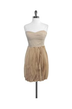 Current Boutique-BCBG Max Azria - Angel Strapless Pleated Skirt Dress Sz 10 Pleated Pre-draped Dress With Fitted Bodice, Strapless Pre-draped Dress With Folds, Fitted Knee-length Pleated Dress For Night Out, Formal Strapless Dress With Pleated Waist, Fitted Beige Pleated Midi Dress, Spring Pre-draped Strapless Dress For Party, Spring Pleated Pre-draped Midi Dress, Spring Strapless Mini Dress With Pleated Bodice, Strapless Pleated Party Dress